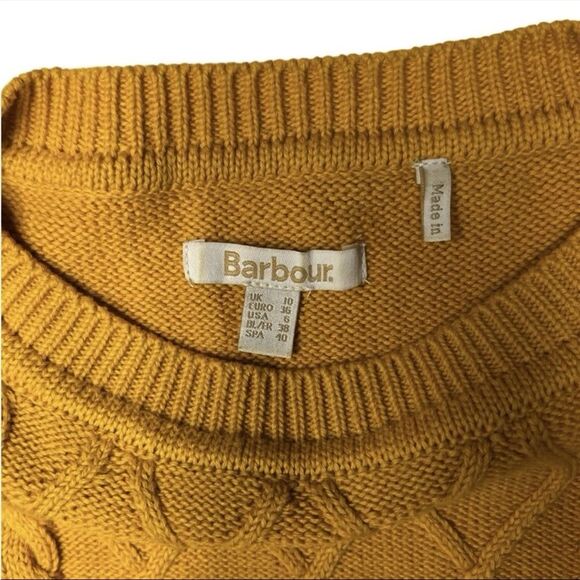 Barbour Stokehold Cable Knit Cotton Crew Neck Sweater Yellow Size 6 - Picture 6 of 11